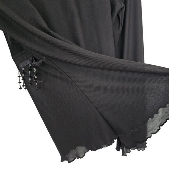 Marianne Black Sheer Beaded Fringe Top S Vintage 90s Boho Bell Sleeves - Picture 8 of 10